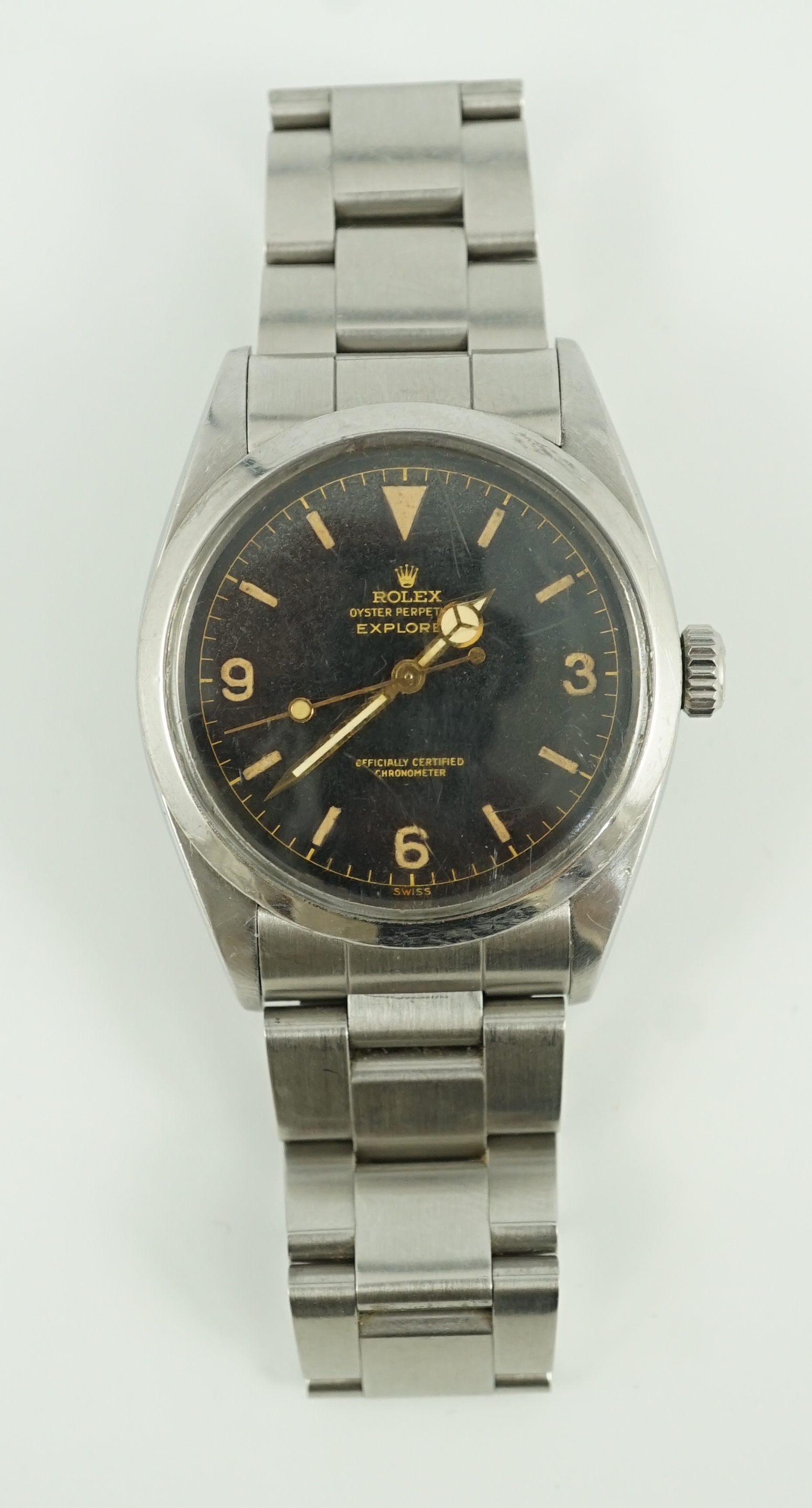 A gentleman's rare late 1950's stainless steel Rolex Oyster Perpetual Explorer wrist watch